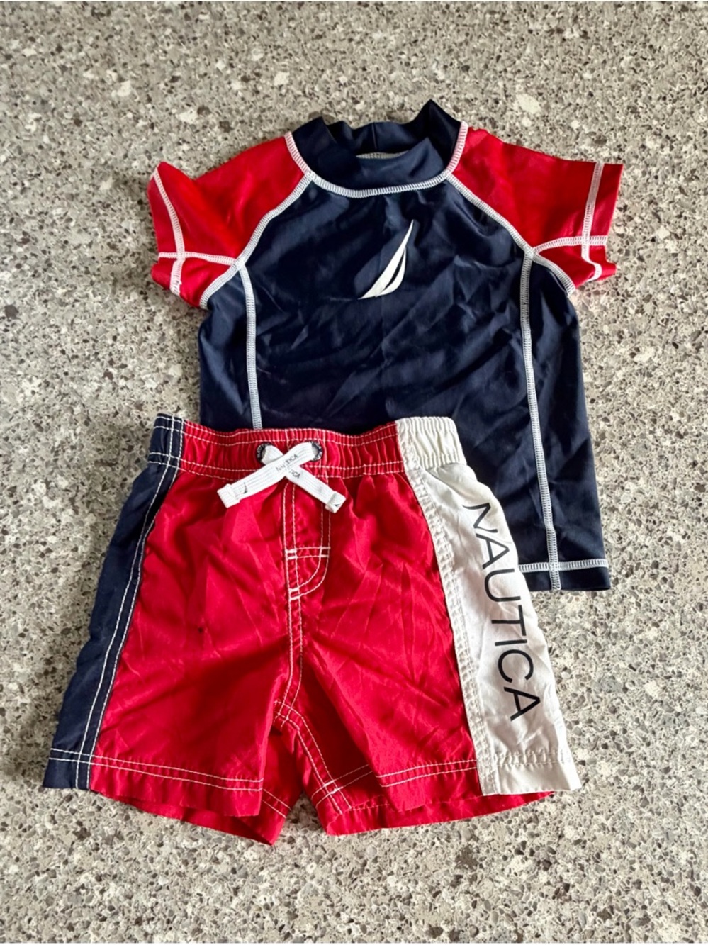 Nautica Kids Red & Navy Rash Guard Set l Size:24M